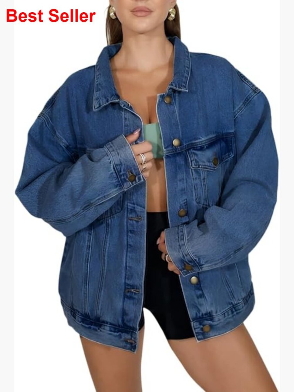 Oversized Denim Jacket Loose Fit Button Down Long Sleeve